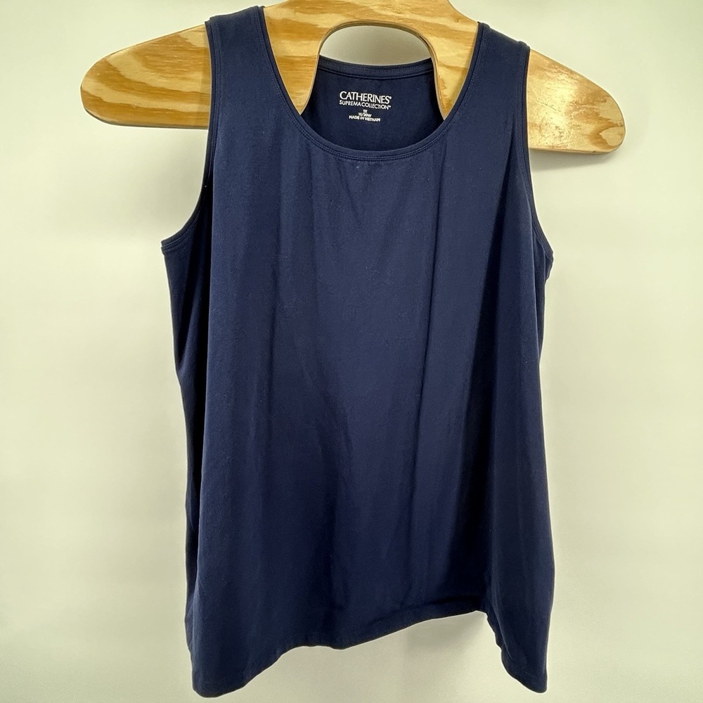 Catherines Suprema Navy Blue Tank Top Womens 1X 18/20 Sleeveless Scoop Shirt